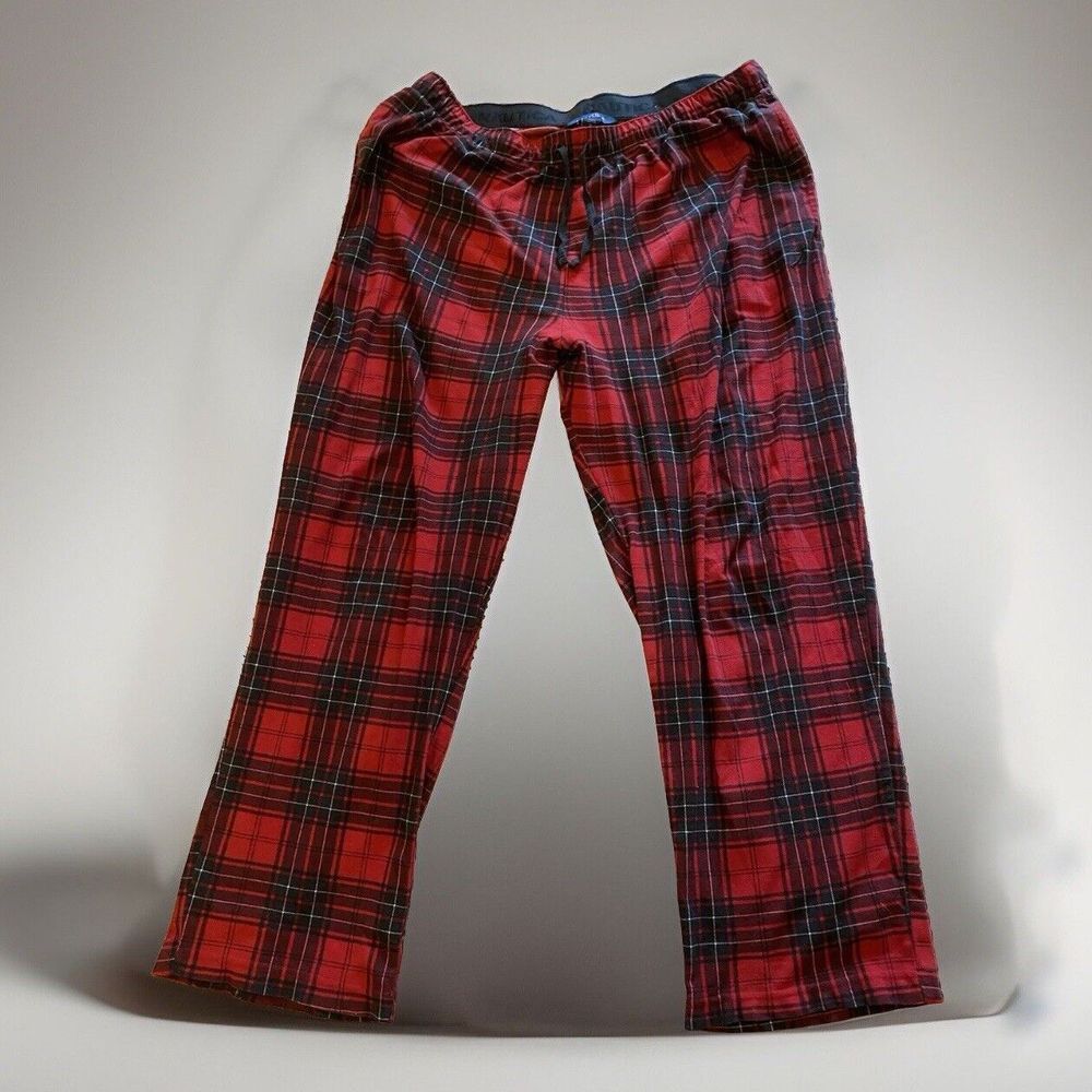 NAUTICA Men's Pajama Pants Sleepwear Soft Flannel XL-Black/Red Plaid EUC